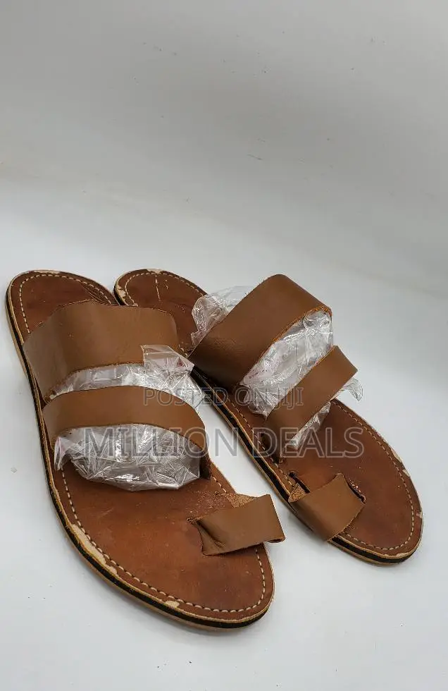 Brown Simple Well Made Leather Slippers 40