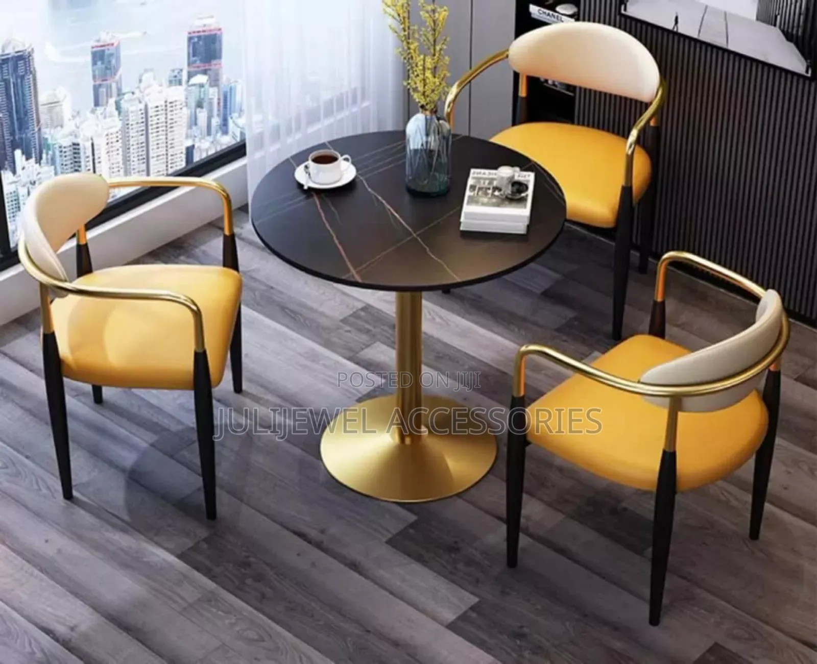 Classic Yellow Chairs Set With Table