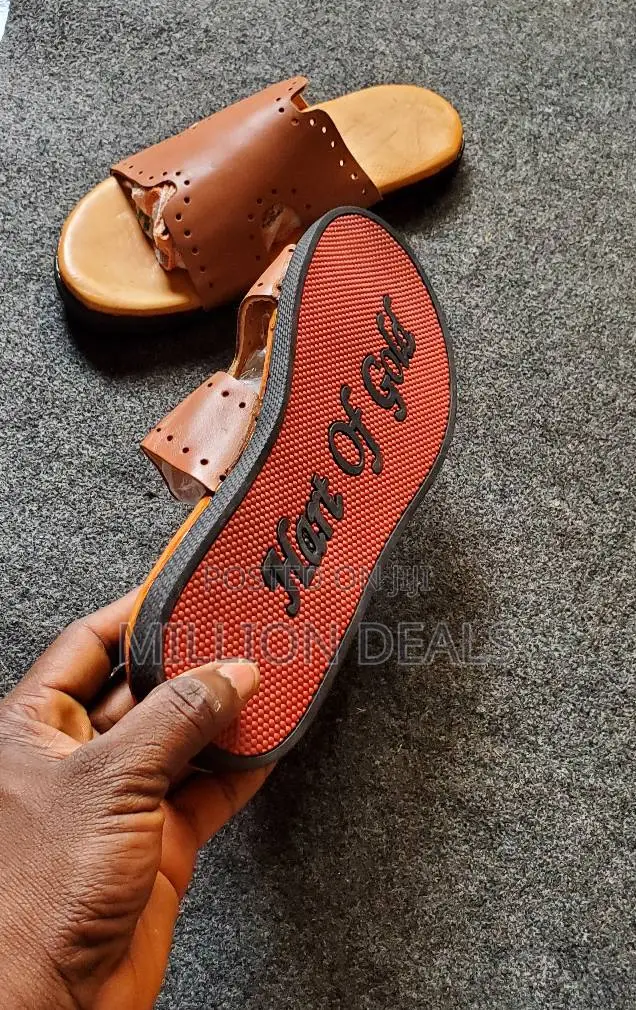 Brown Leather Stylish Men's Slippers 42