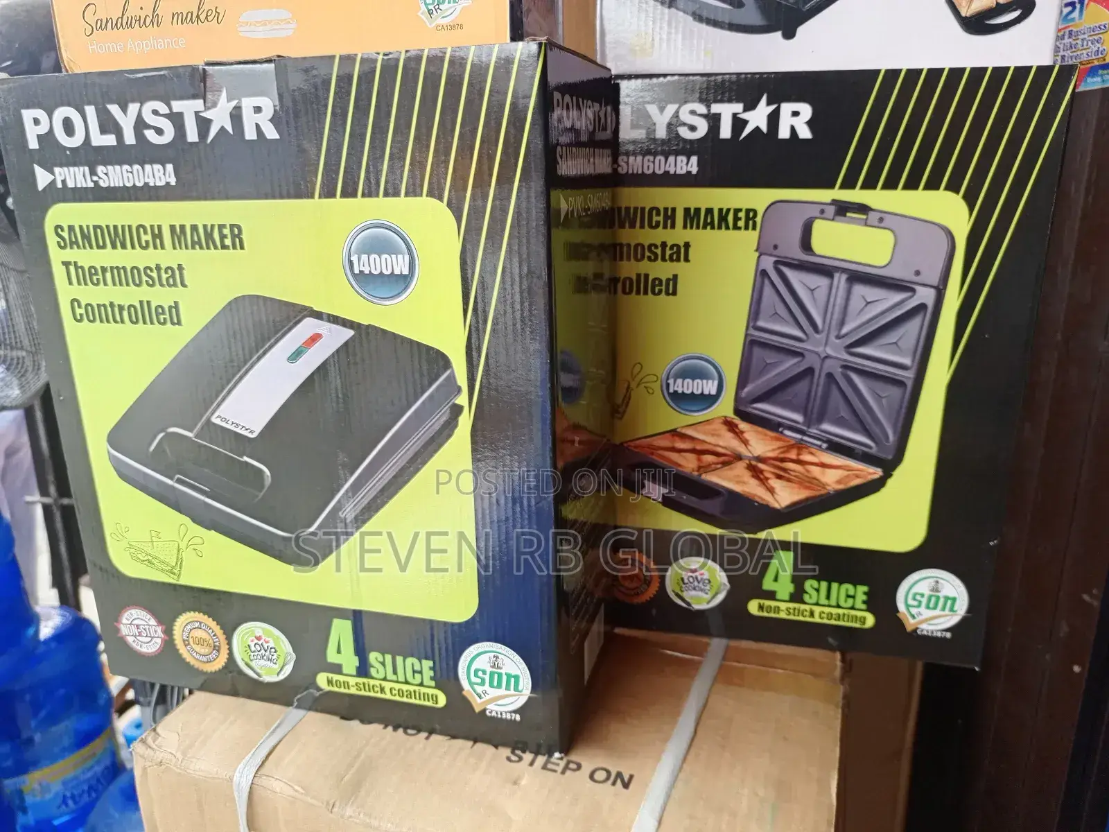 Polystar 4 Slices Sandwich Maker, Stainless Steel | PVKL-Sm604b4