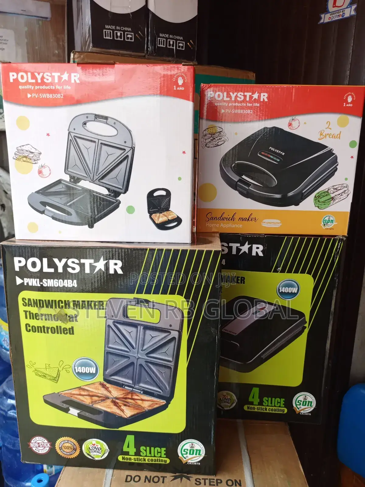 Polystar 4 Slices Sandwich Maker, Stainless Steel | PVKL-Sm604b4