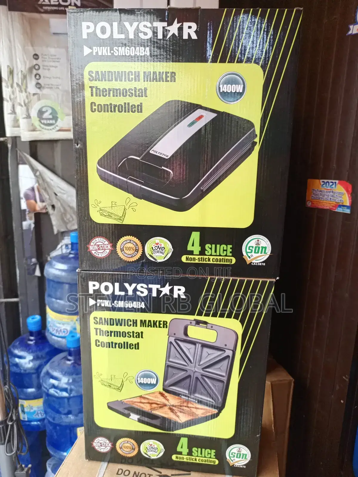 Polystar 4 Slices Sandwich Maker, Stainless Steel | PVKL-Sm604b4