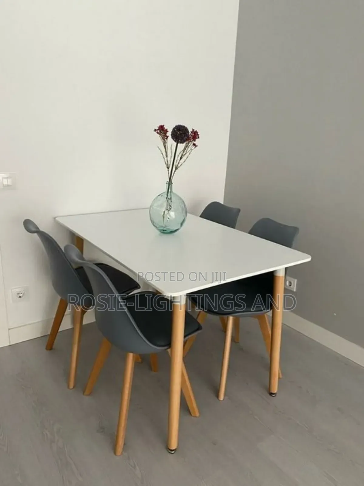 Aesthetic MDF Rectangular Dinning Table 4gray Chairs