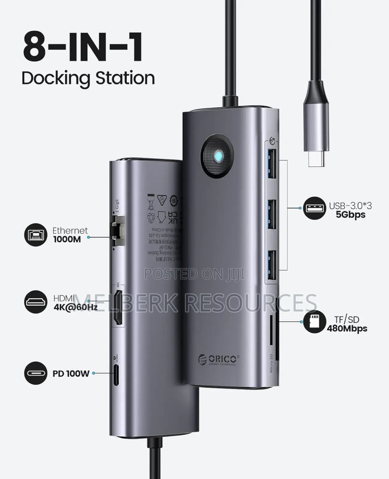 Orico Usb C Docking Station, 8 in 1 Usb C Dongle