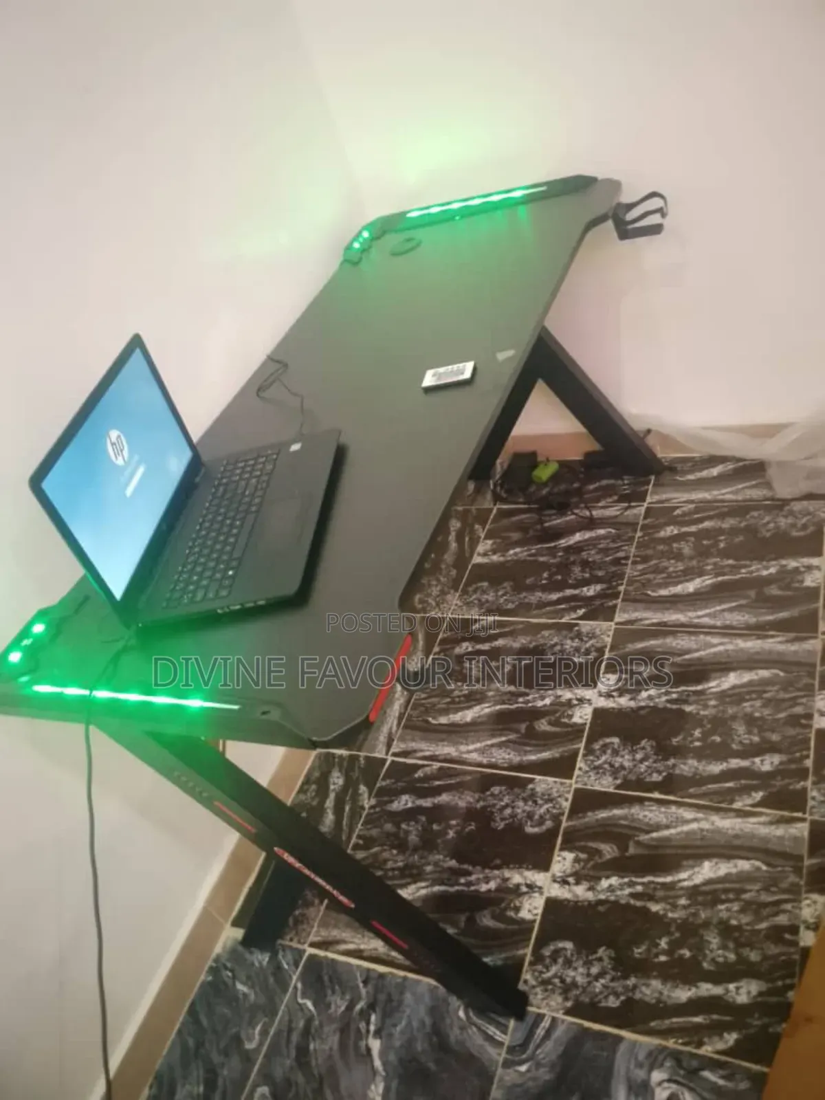Office Table With Led Lights - Black