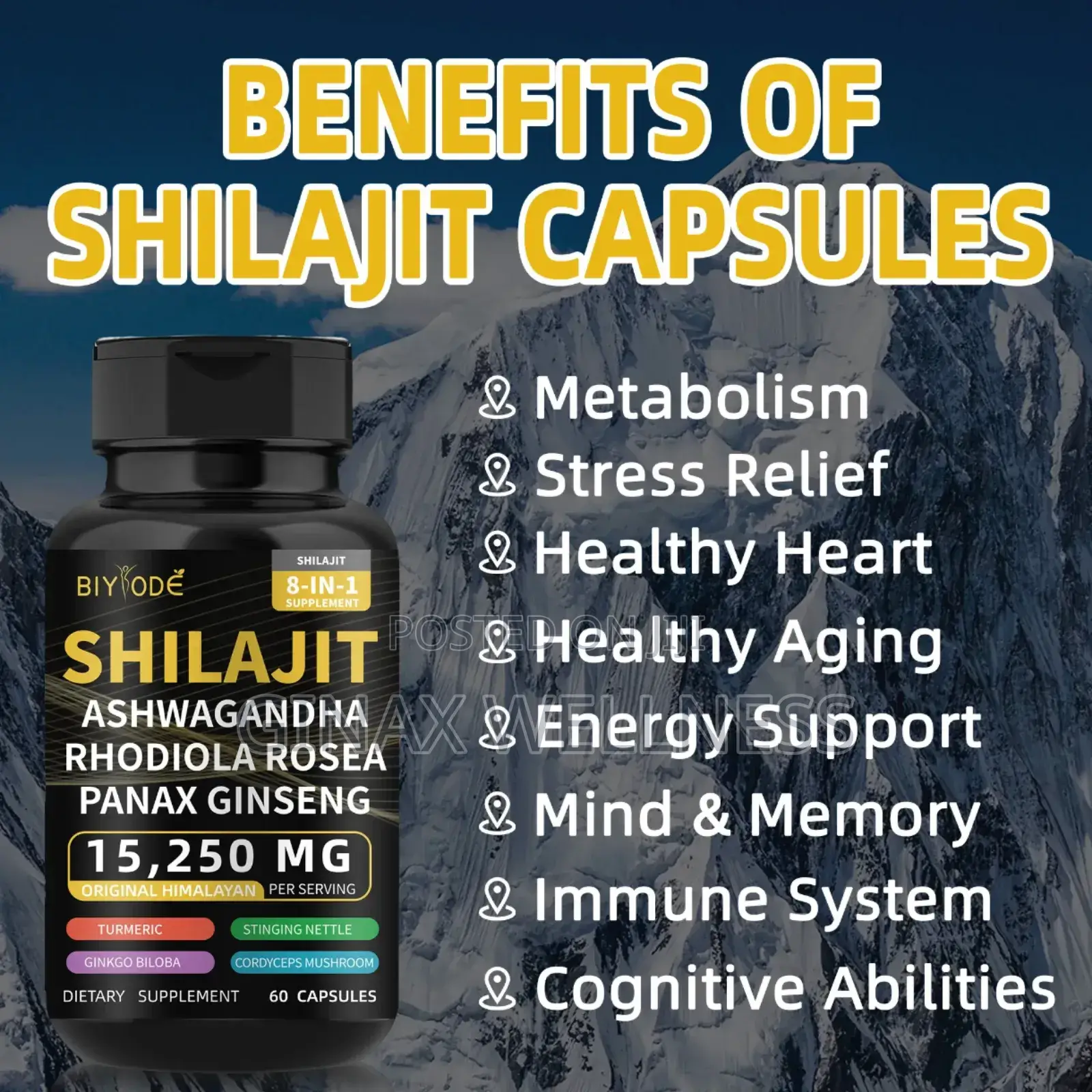 Biyode 8-in-1 Shilajit Blend Capsules (15,250mg)