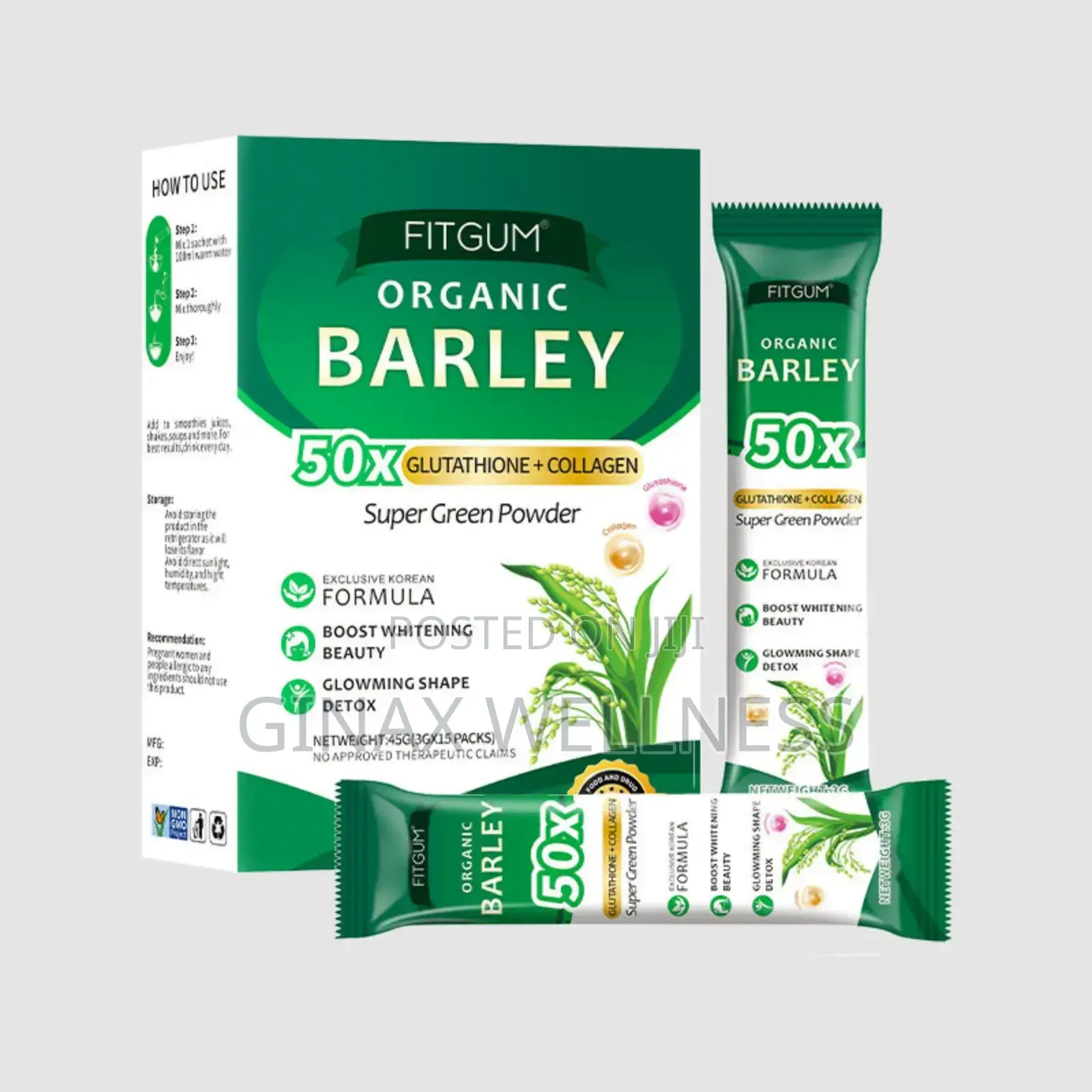 Fitgum Organic Barley Tea Powder With Glutathione and Collagen