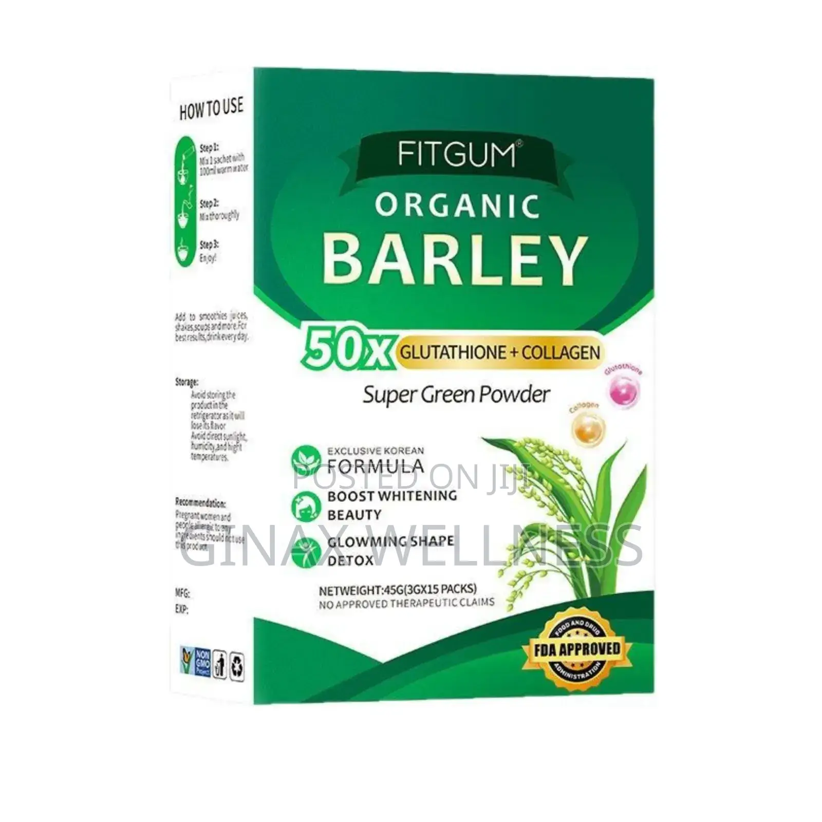 Fitgum Organic Barley Tea Powder With Glutathione and Collagen
