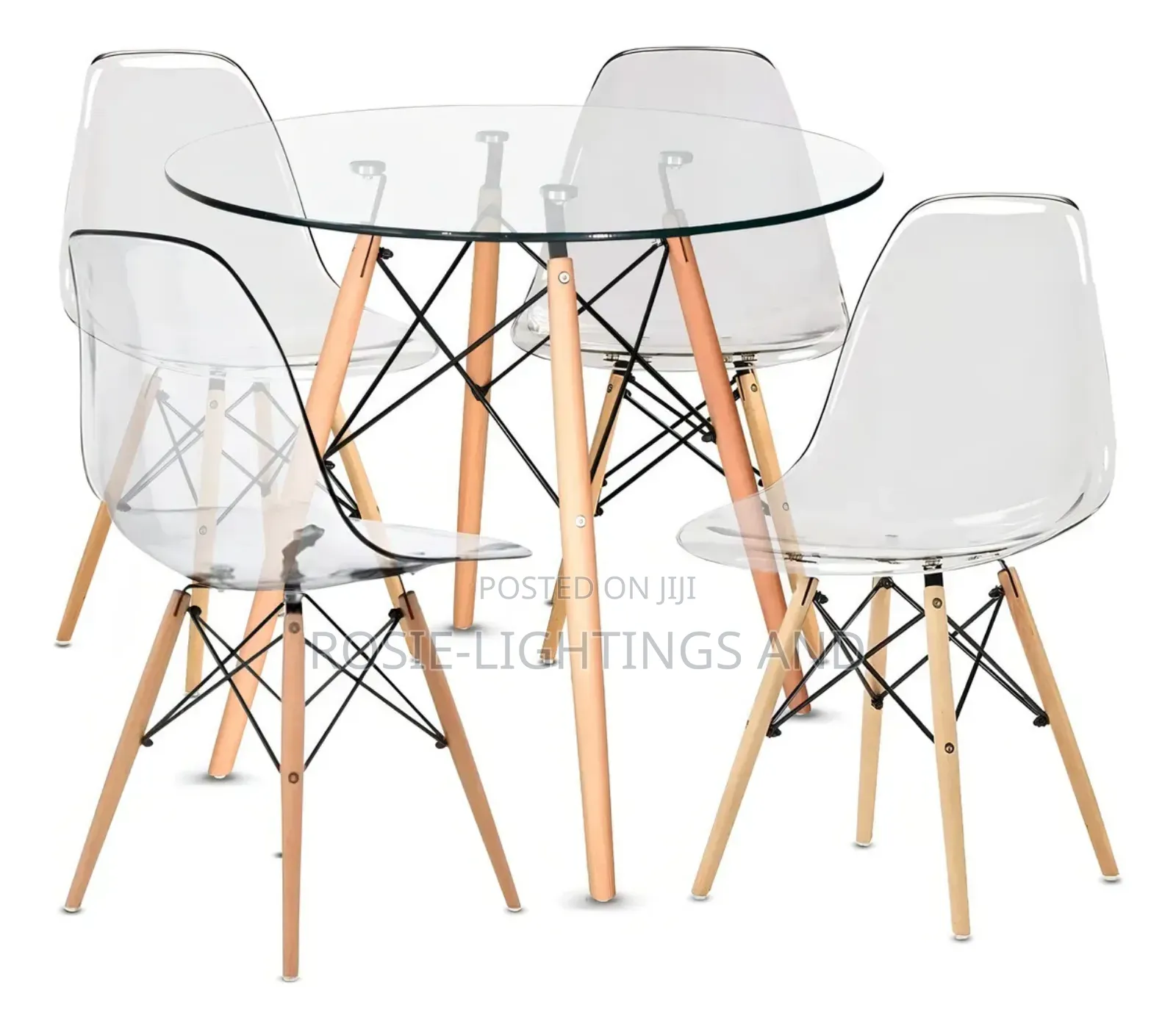 Modern Dining Room Tempered Glass 4 Eames Chairs
