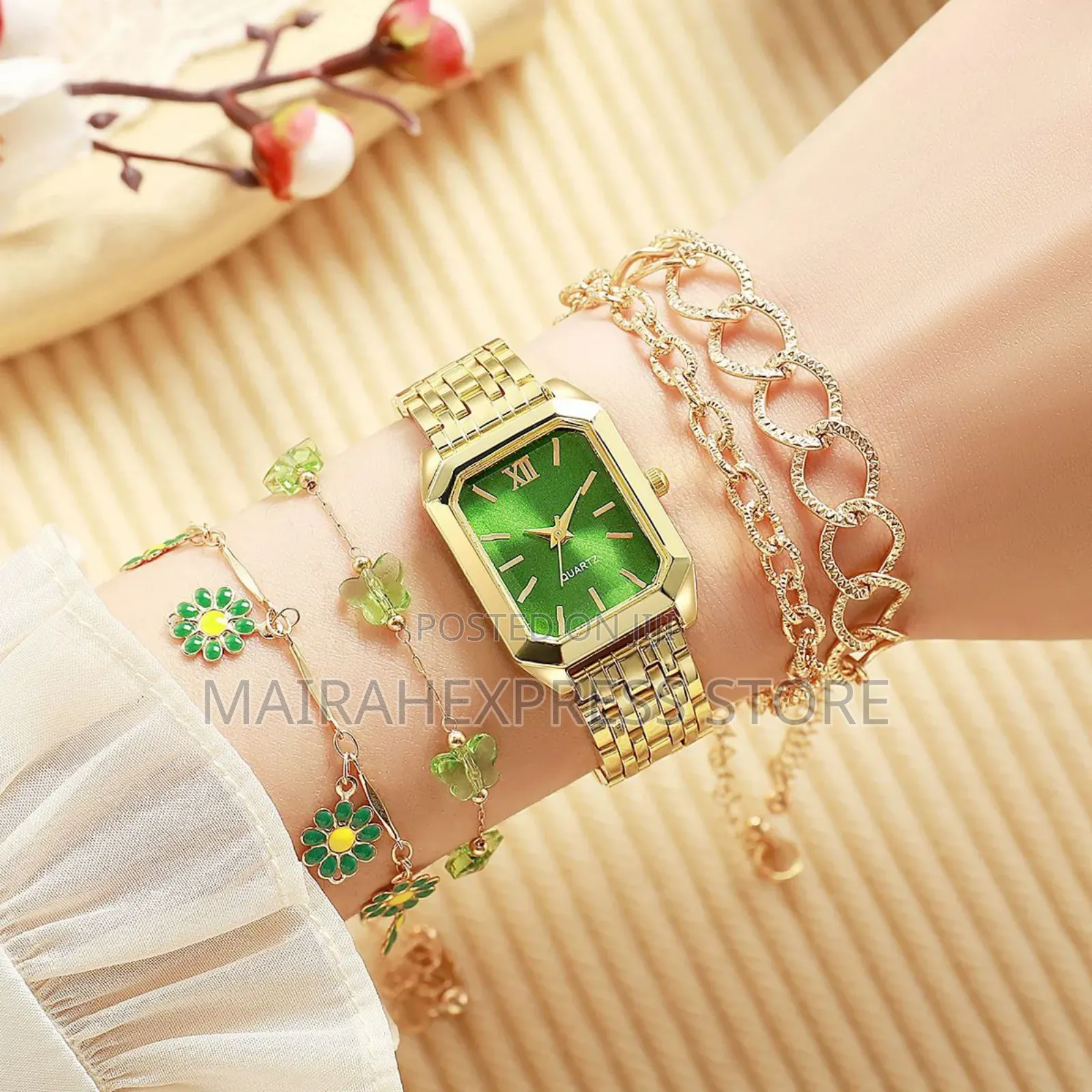 5pcs Salome Green Female Watch Set