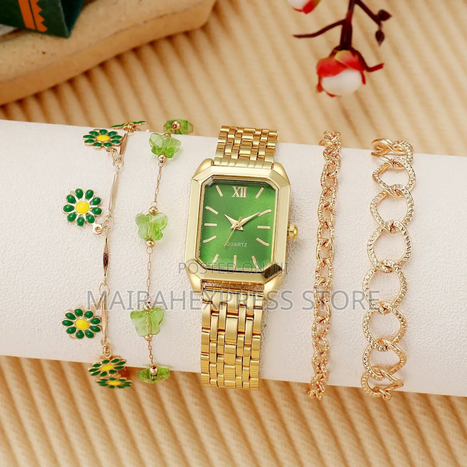5pcs Salome Green Female Watch Set