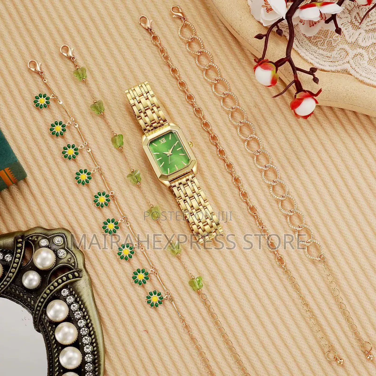 5pcs Salome Green Female Watch Set