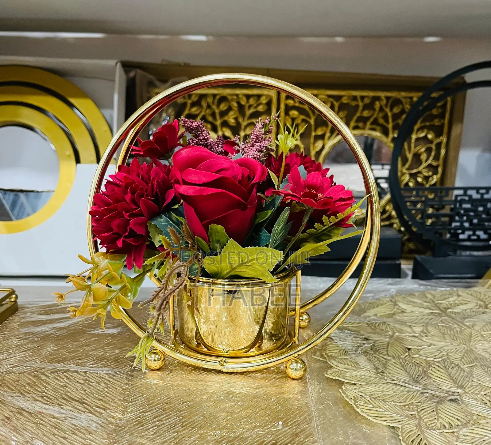 Artificial Rose Plant in a Circle Ceramic Vase