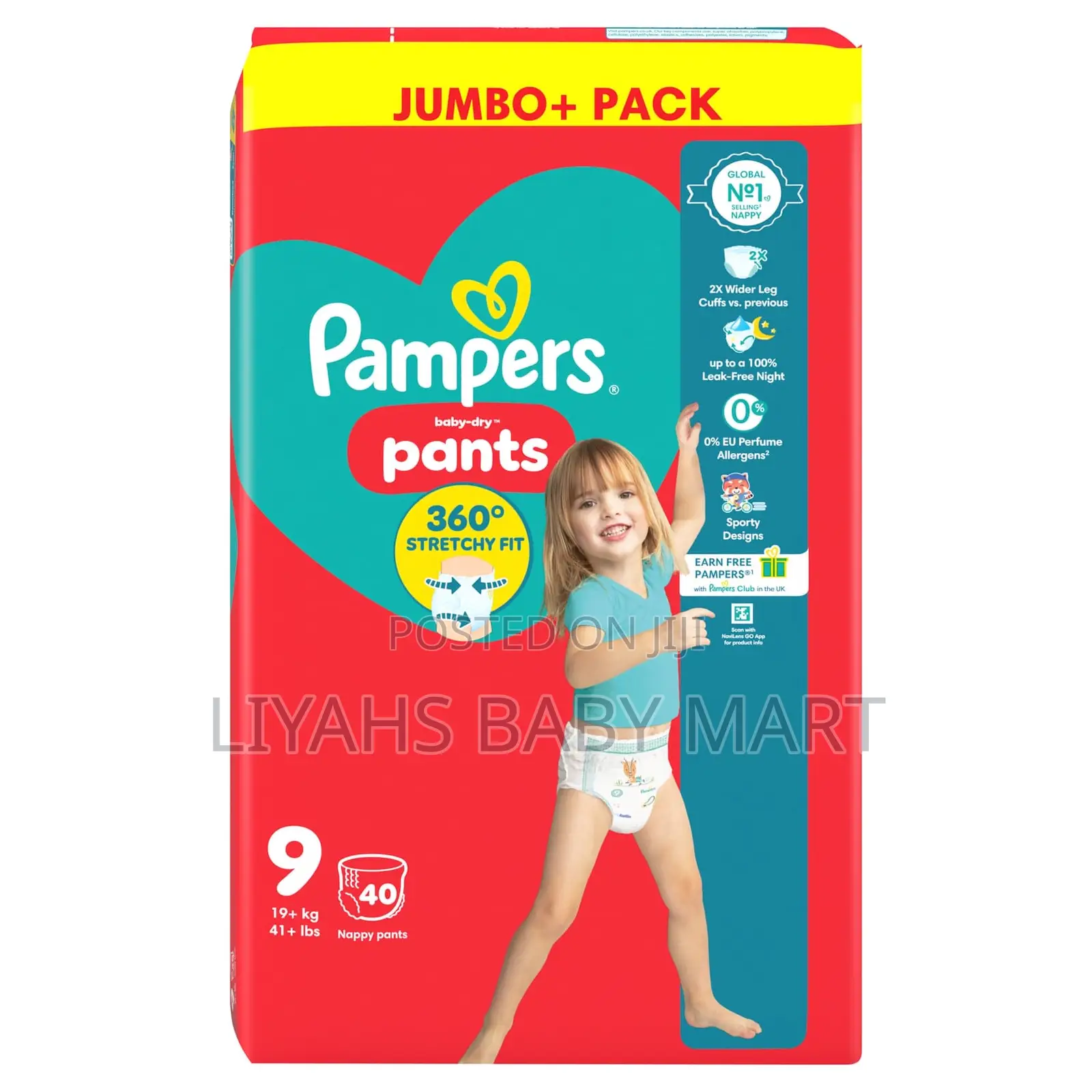 Pampers Baby-Dry Nappy Pants Size 9, 40 Nappies, 19kg+,