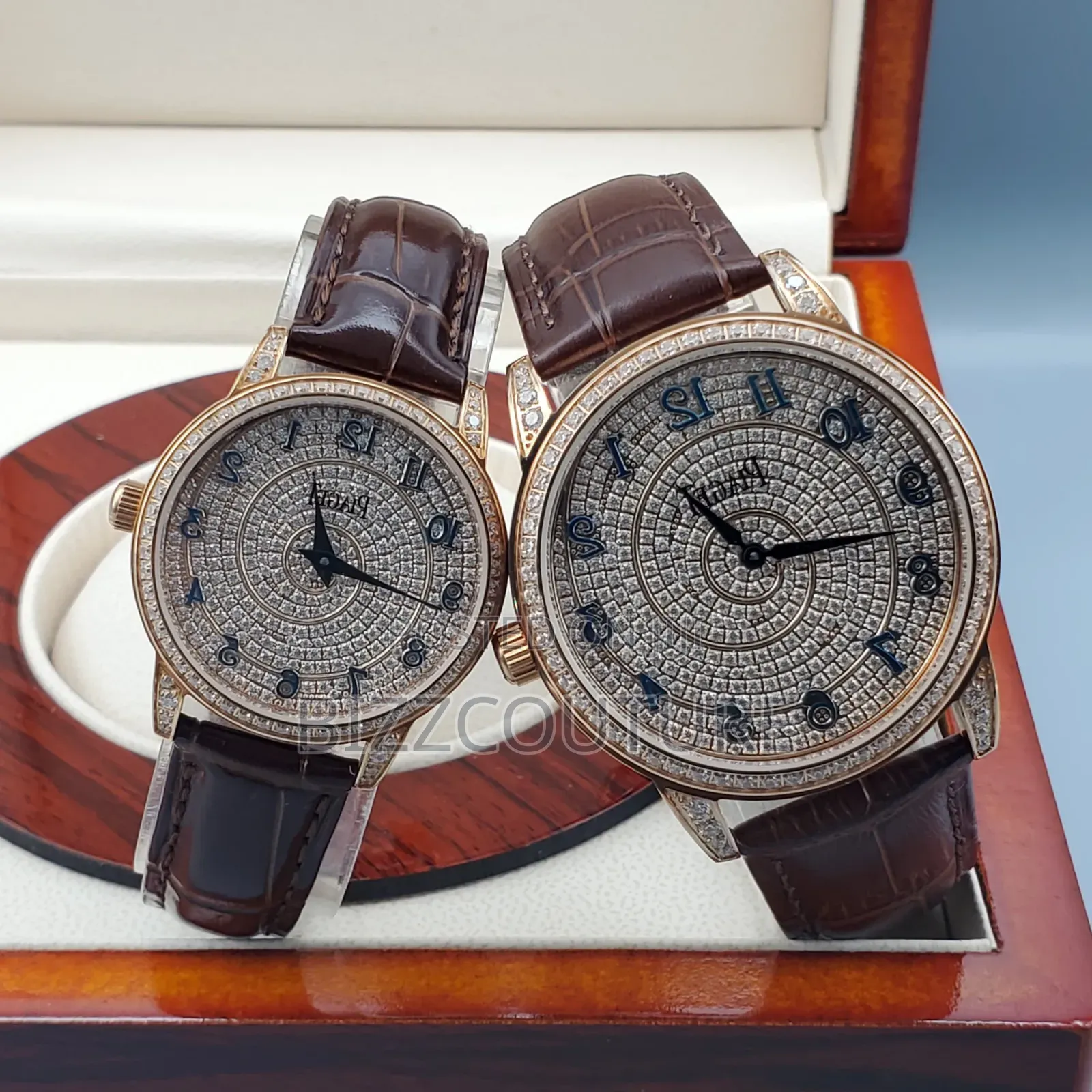 Original Piaget Man and Female Iced Brown Genuine Leather Strap Watch