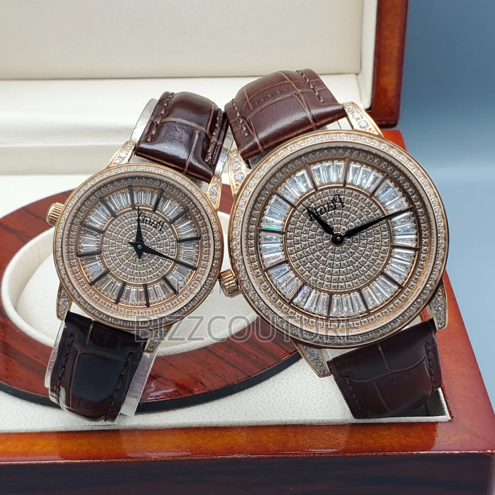 Original Piaget Unisex Iced Brown Genuine Leather Battery Poweredwatch