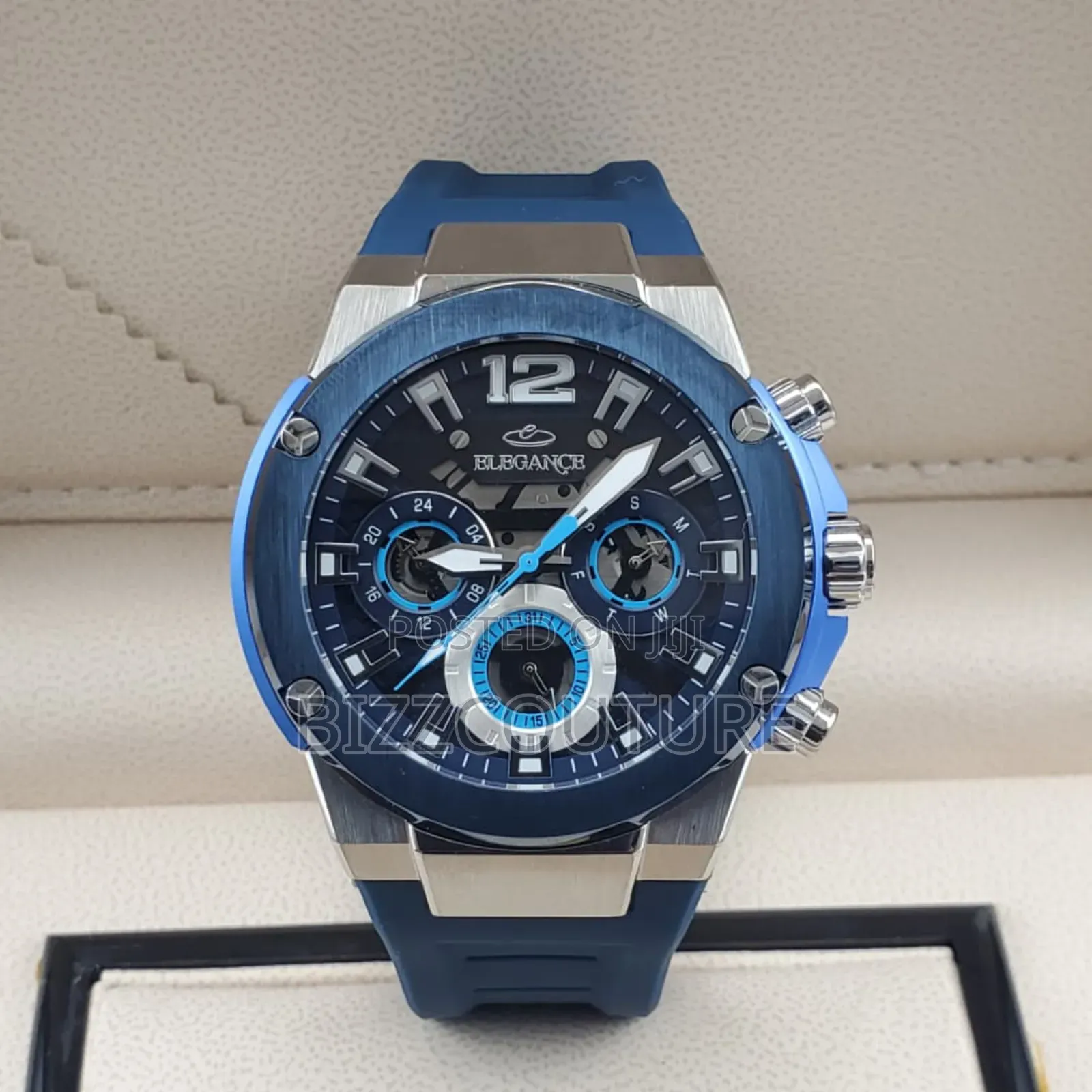 Original Elegance Blue Rubber Strap, Chronograph, Calendar Watch