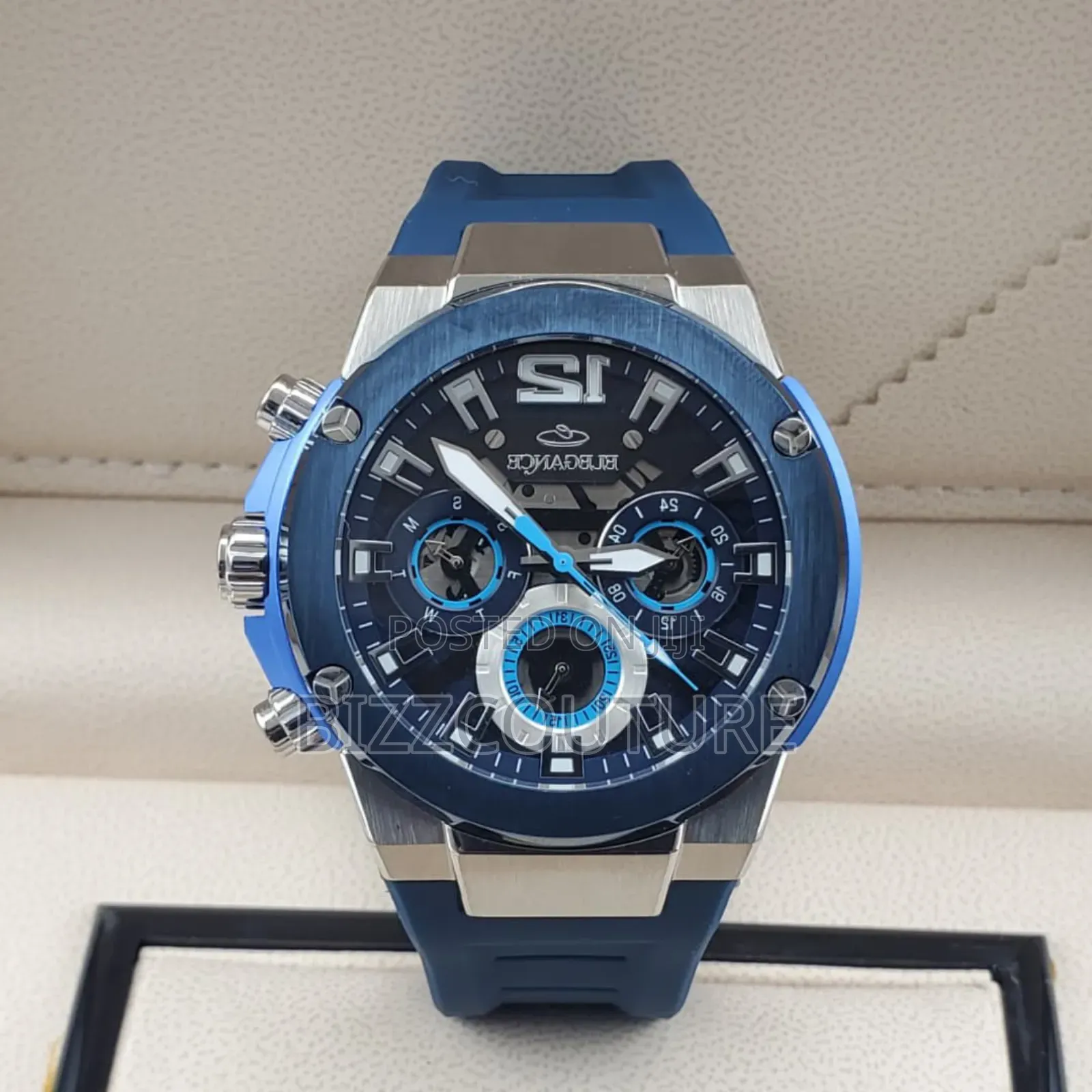 Original Elegance Blue Rubber Strap, Chronograph, Calendar Watch