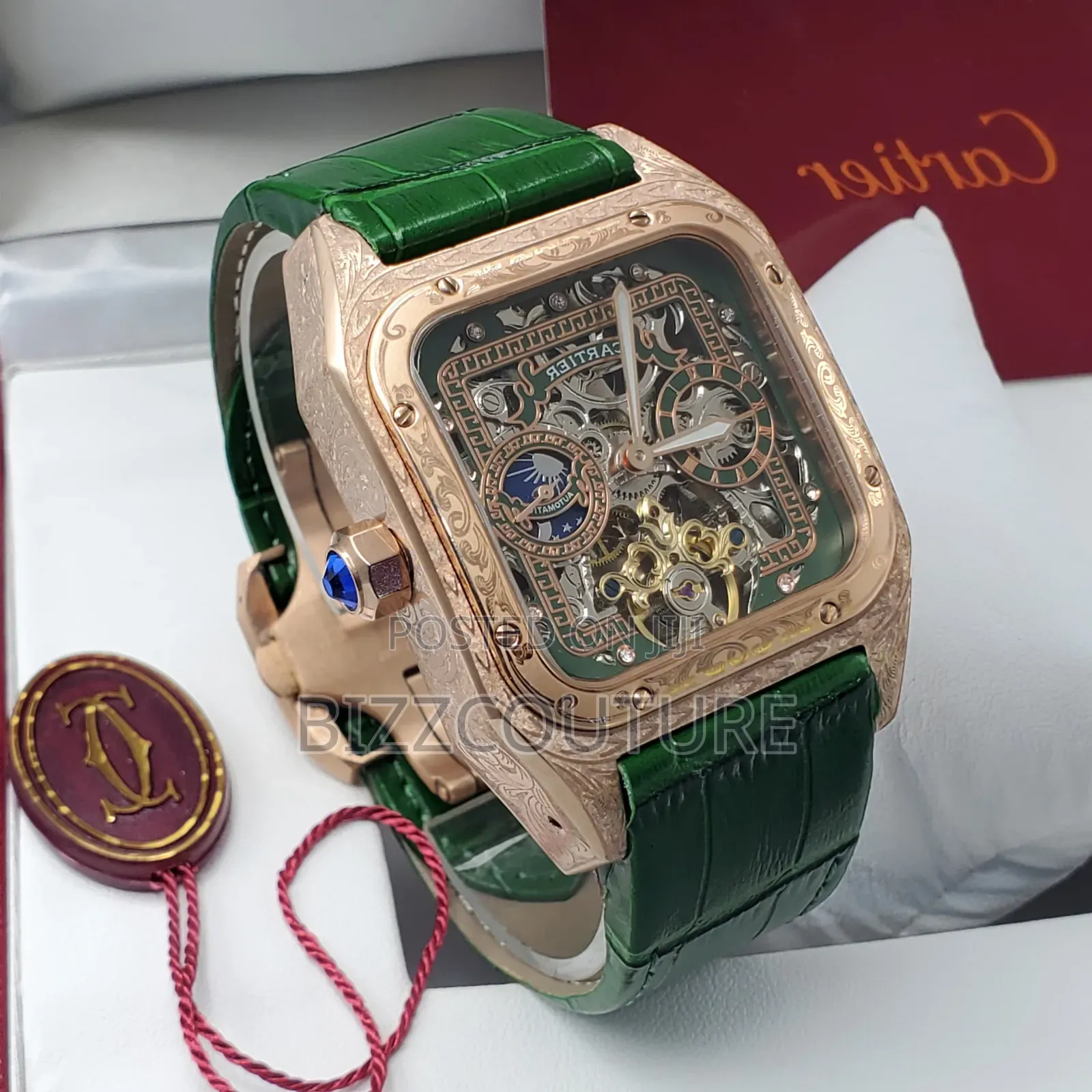 Original Cartier Green Genuine Leather Strap, Mechanical Watch