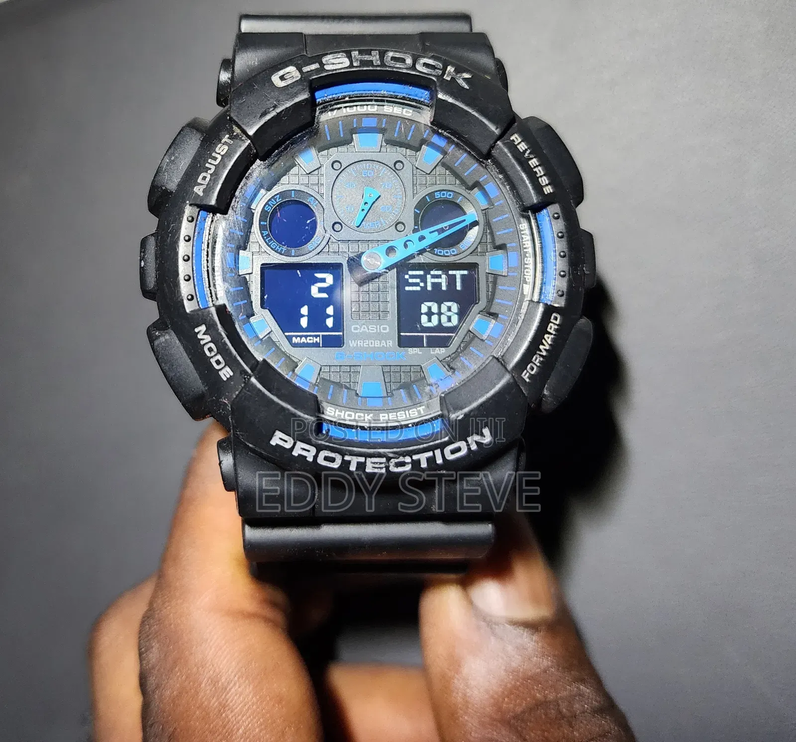 Casio G-Shock Ga-100-1a2 Blue Analog Digital Black Resin Men's Watch