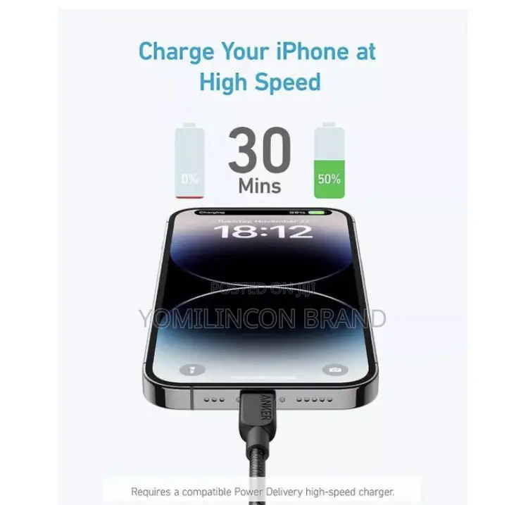 Anker 322 Usb - C to Lightning Cable (10ft Braided) Black