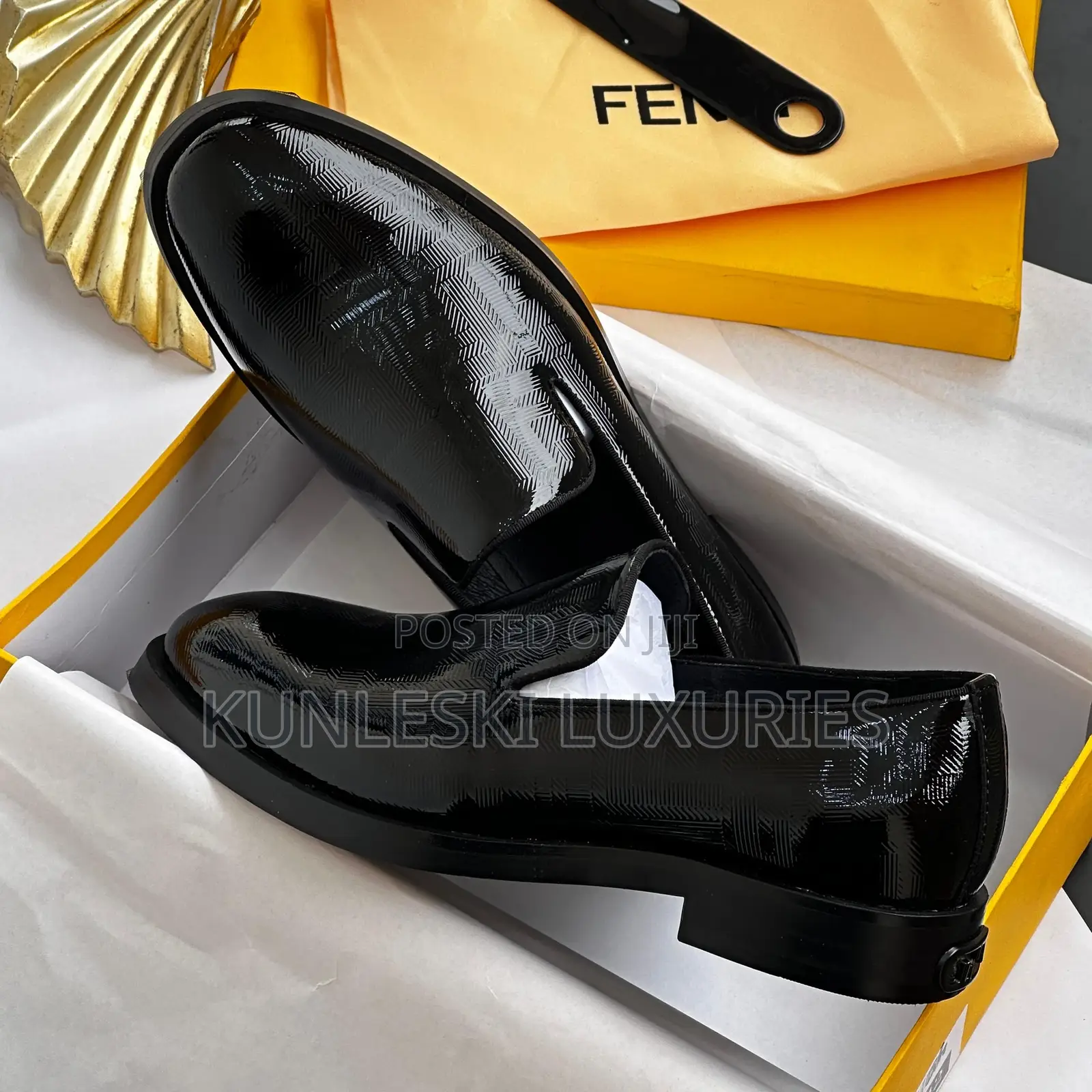 Original Fendi Luxury Black Loafers Shoes for Men