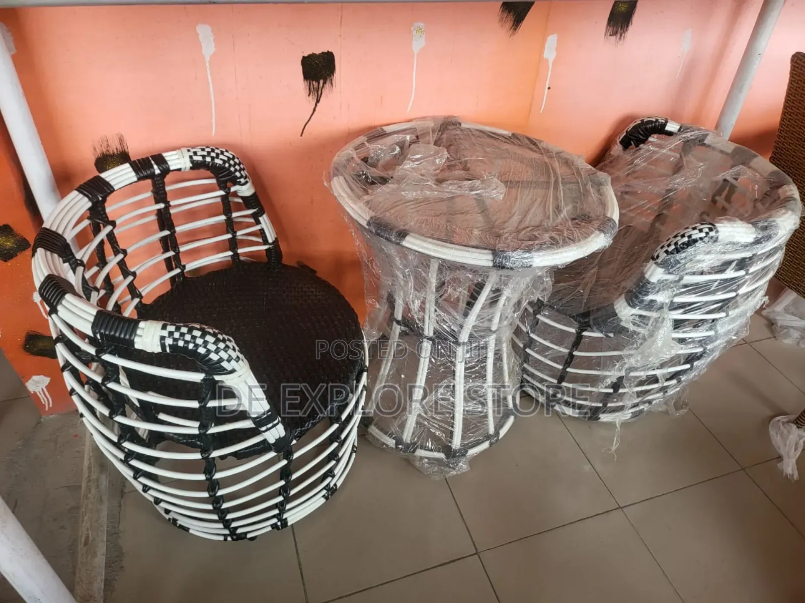 White and Black Outdoor Set With Table
