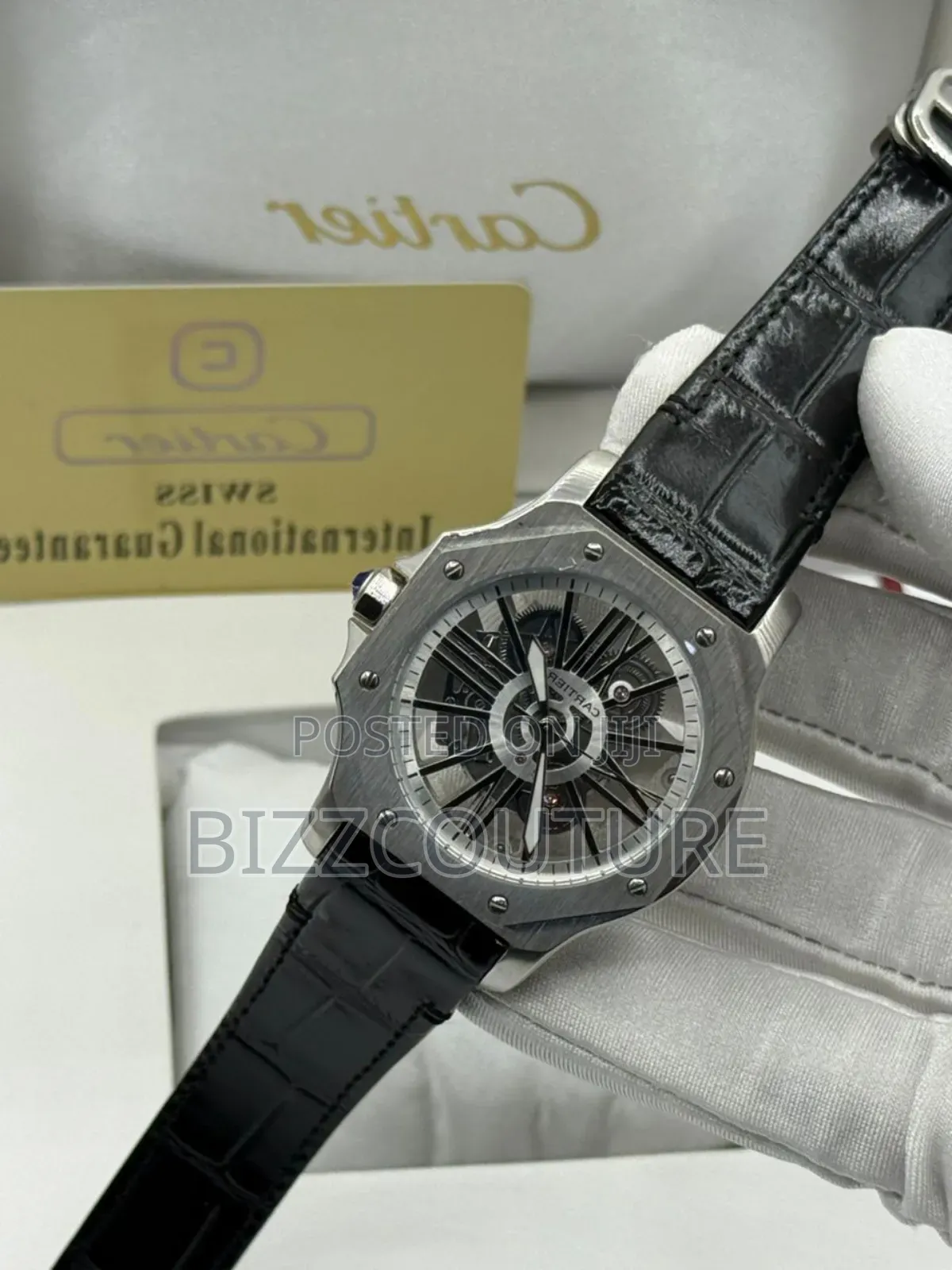 Original Cartier Black Genuine Leather Strap, Mechanical Watch