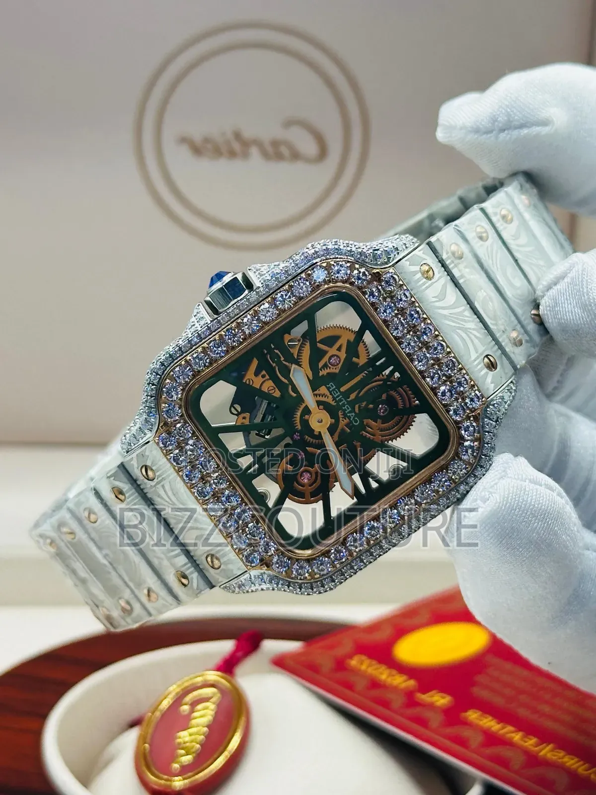 High Quality Cartier, Iced Silver Stainless Steel, Mechanical Watch