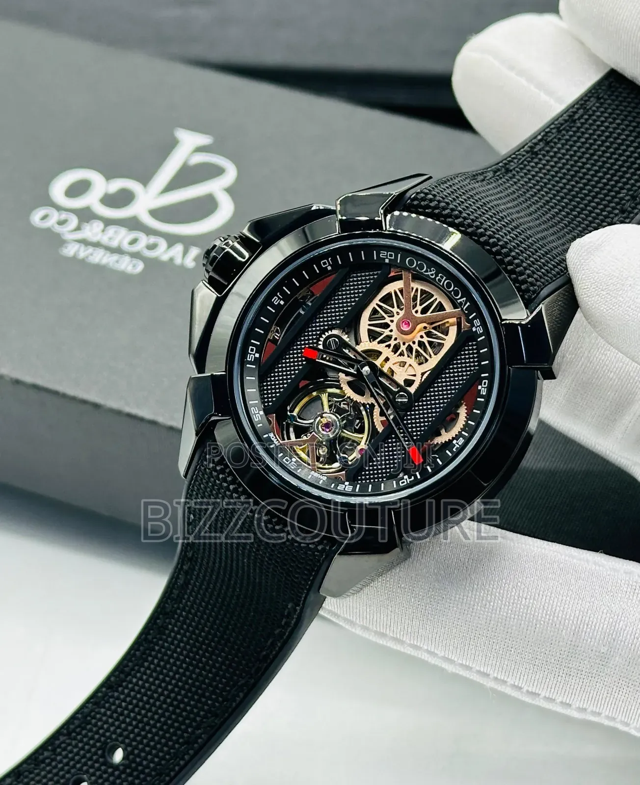 Original Jacobs and Co Black Faux Leather Strap, Mechanical Watch