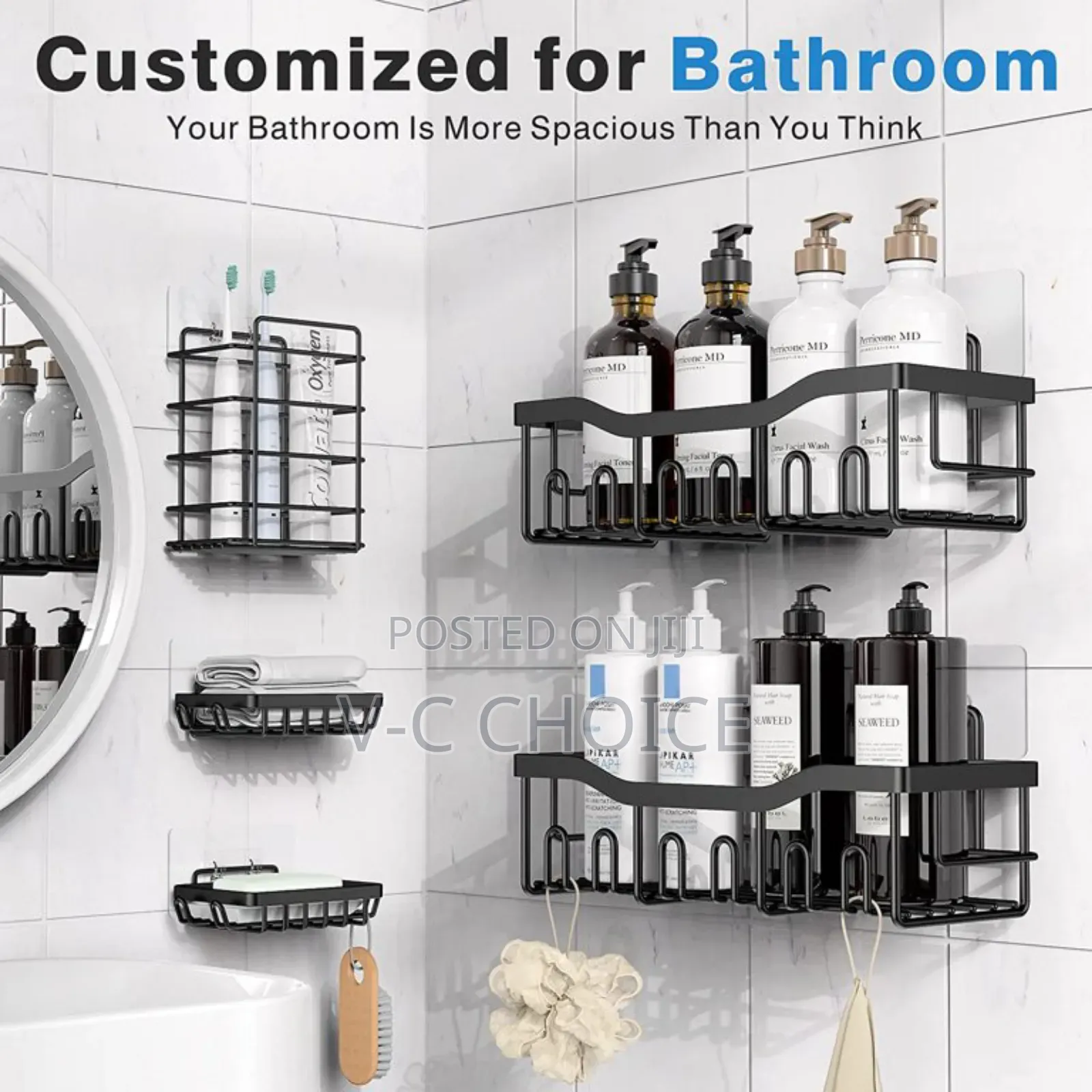 Adhesive Shower Caddy, 5 Pack Rustproof Stainless Steel Bath Organizer