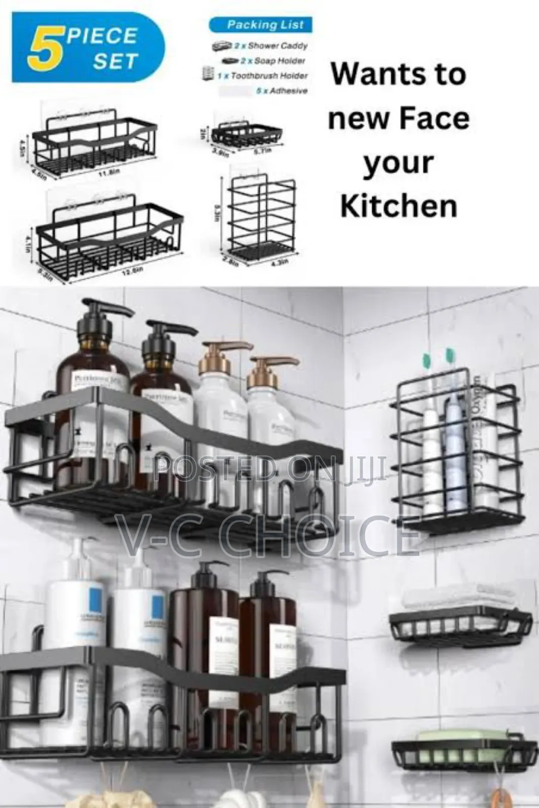 Adhesive Shower Caddy, 5 Pack Rustproof Stainless Steel Bath Organizer