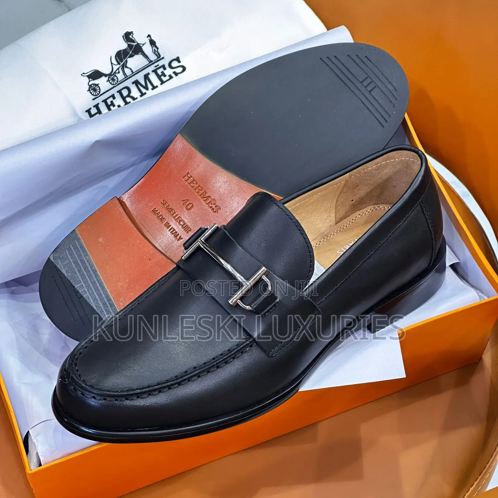 Original Hermes Black Luxury Leather Shoes for Men’S