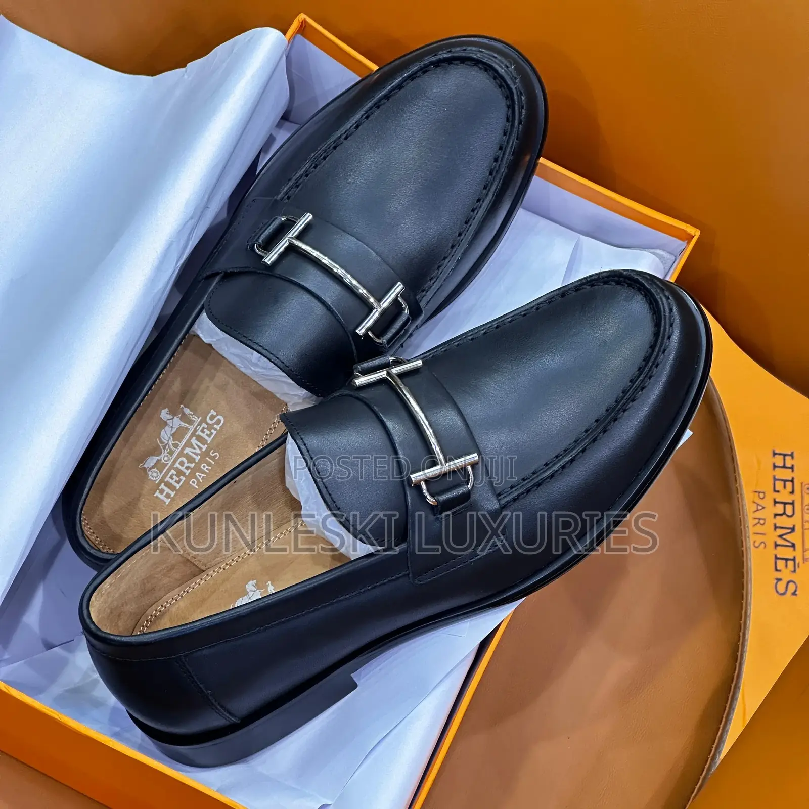 Original Hermes Black Luxury Leather Shoes for Men’S