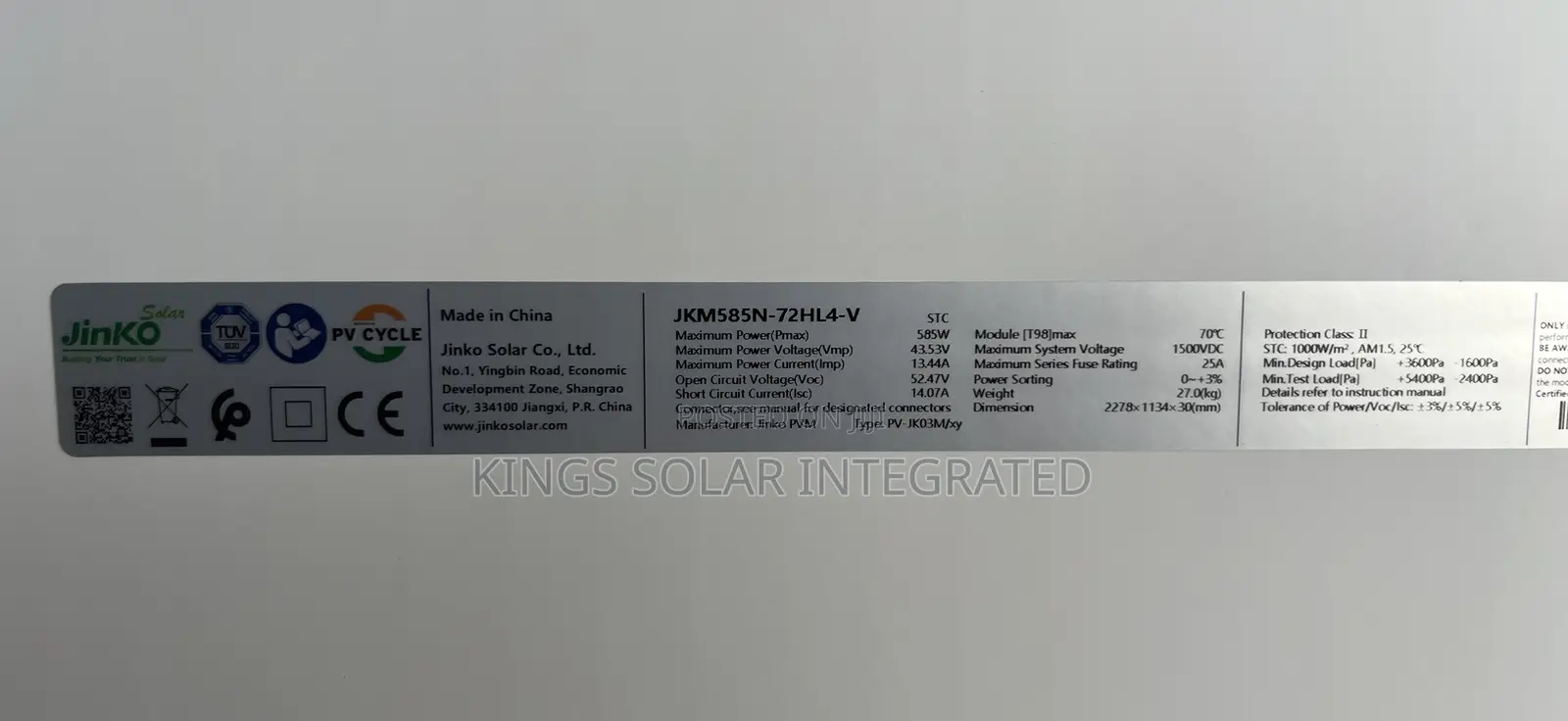 Jinko Brand New Panel 585watts