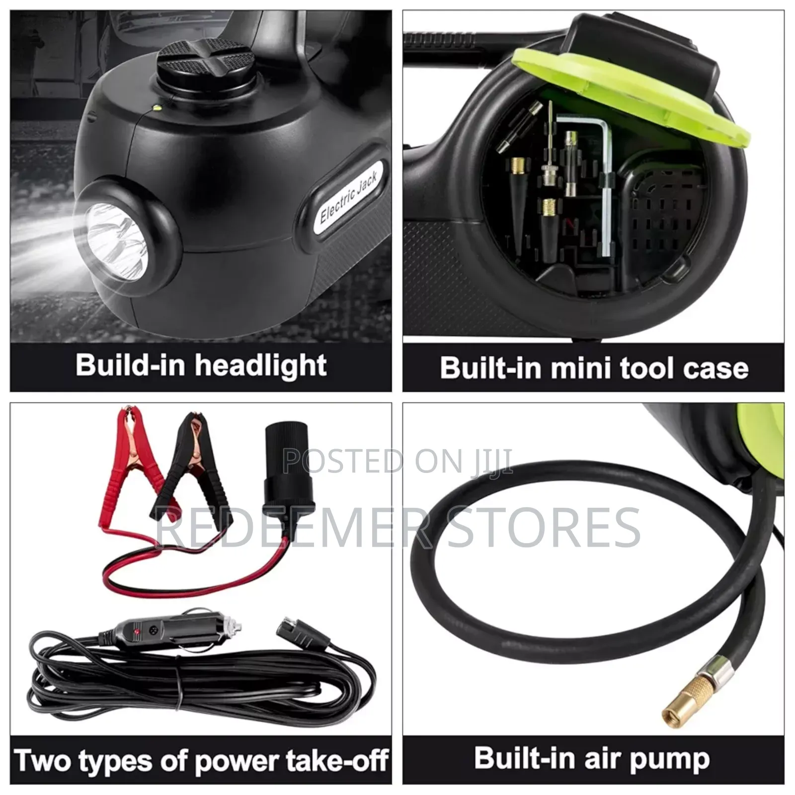 Electric Car Jack Kit + Tire Inflator Pump + Impact Wrench Led Light