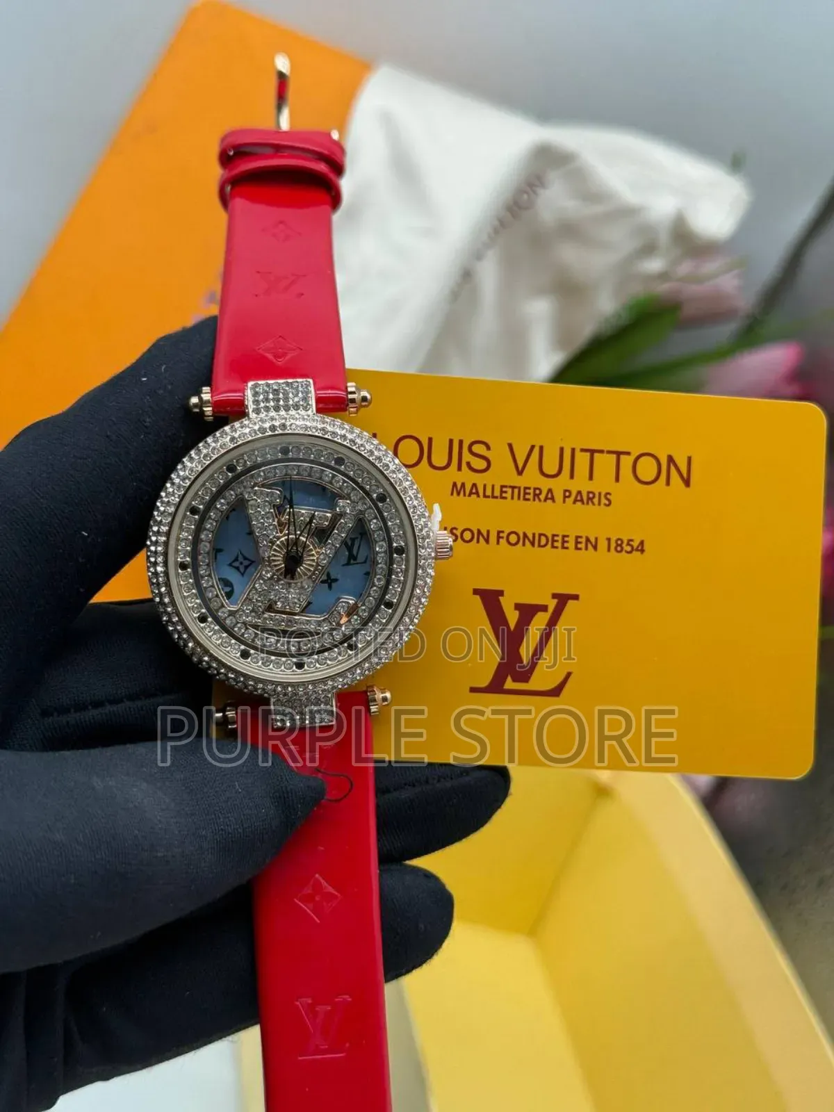 Louis Vutton Spinning Iced Dial Women Leather Watch