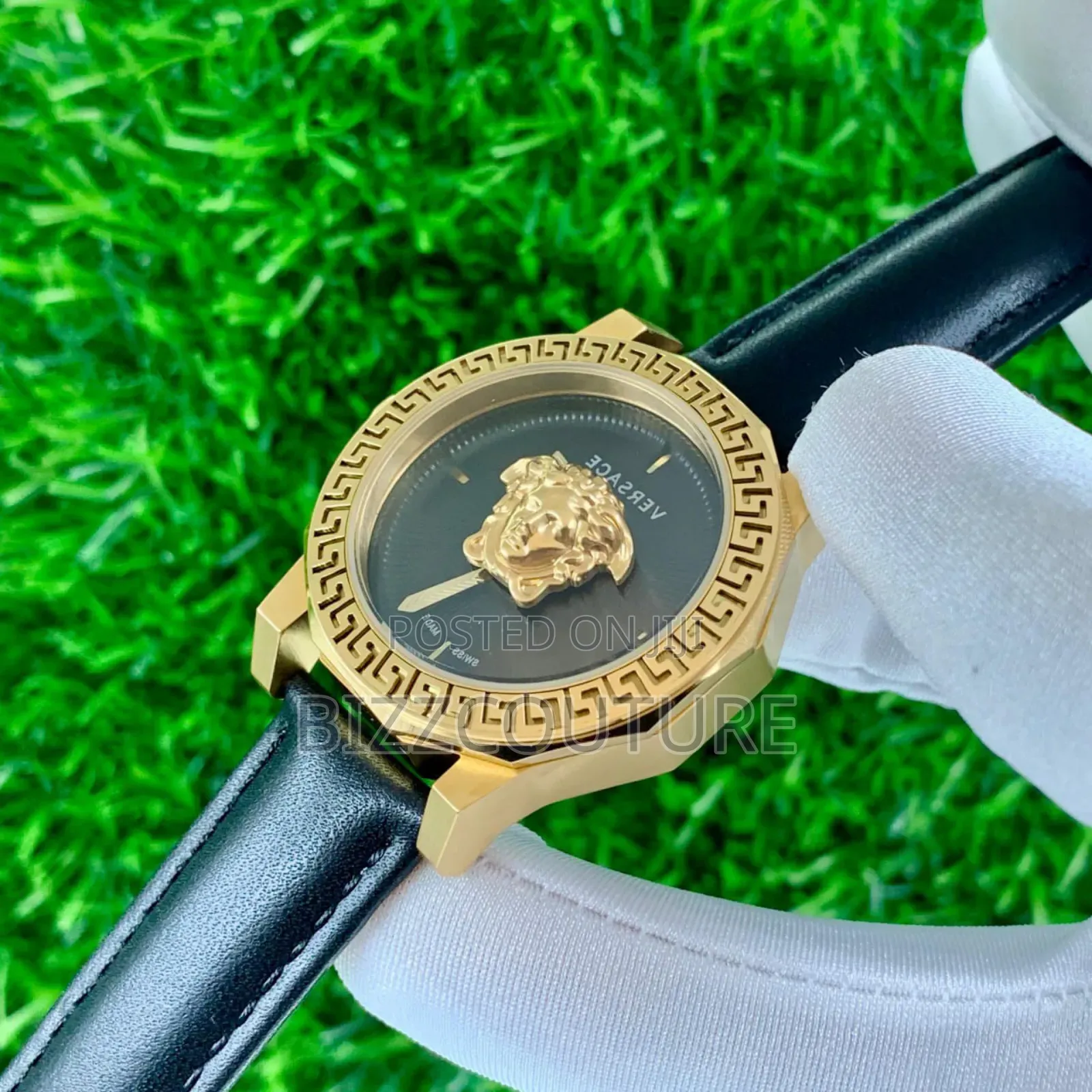 Original Versace Black Genuine Leather Strap, Quart Watch