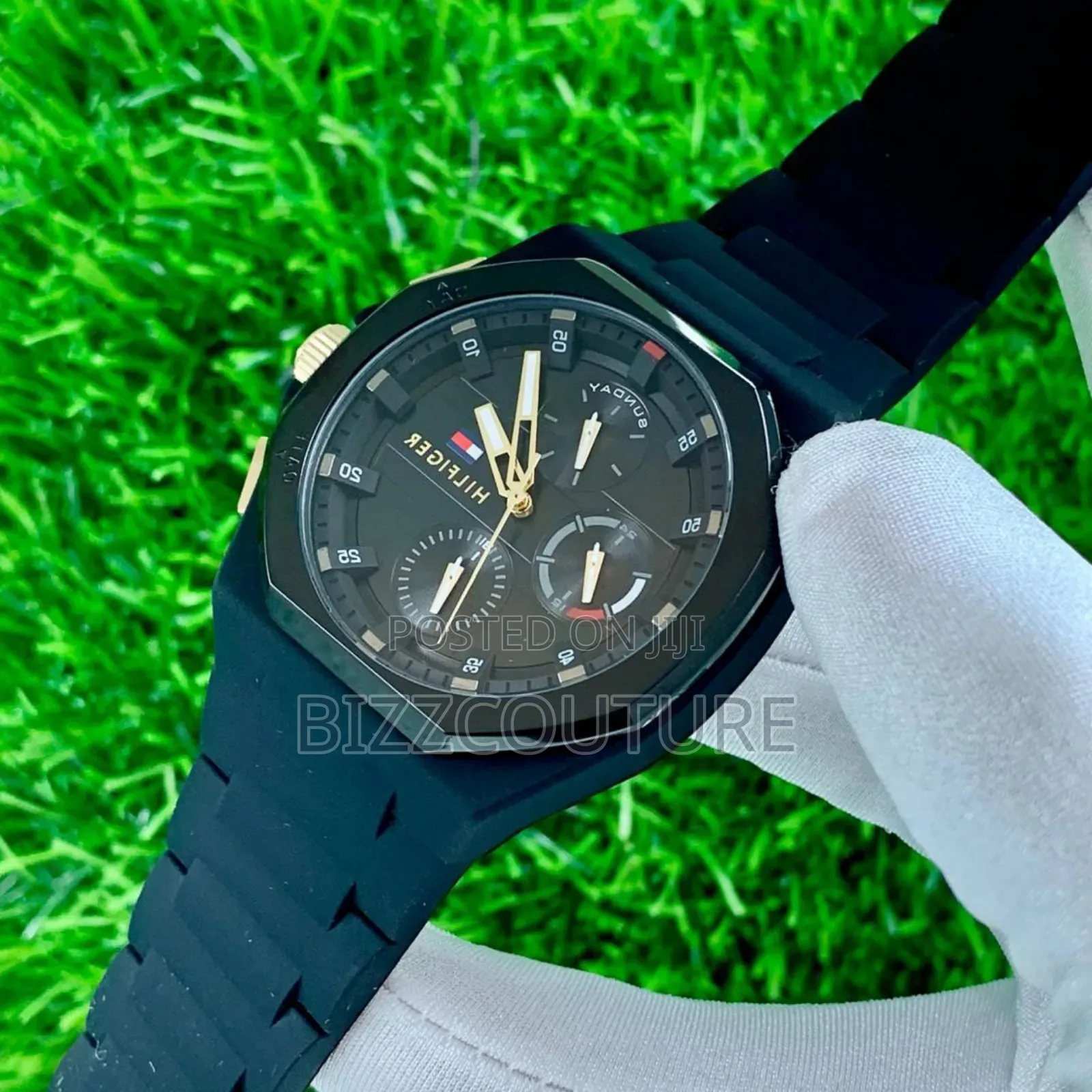 Original Tommy Hilfiger Black Rubber Strap, Chronograph Quartz Watch