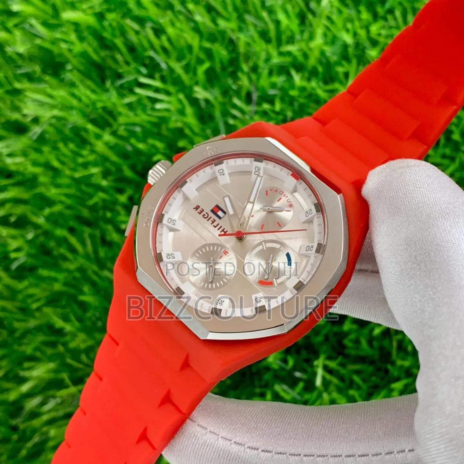 Original Tommy Hilfiger Red Rubber Strap Chronograph Quartz Watch