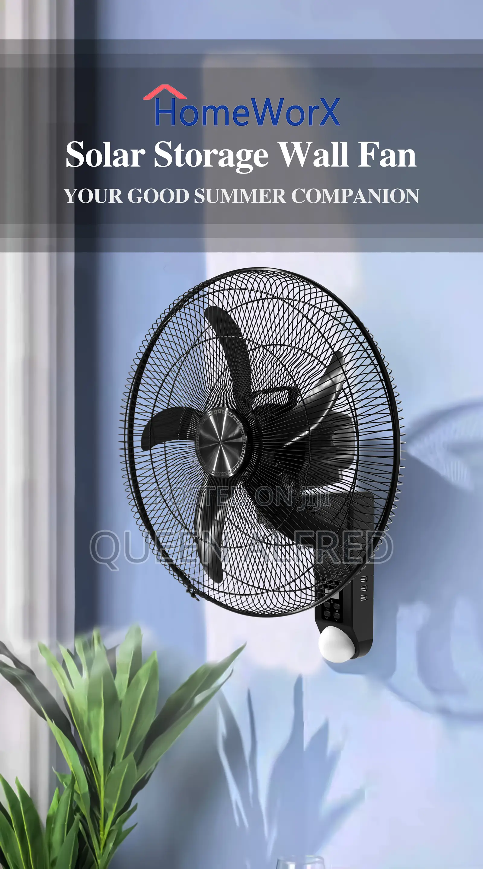 Homeworx 18inches Solar Rechargeable Wall Fan
