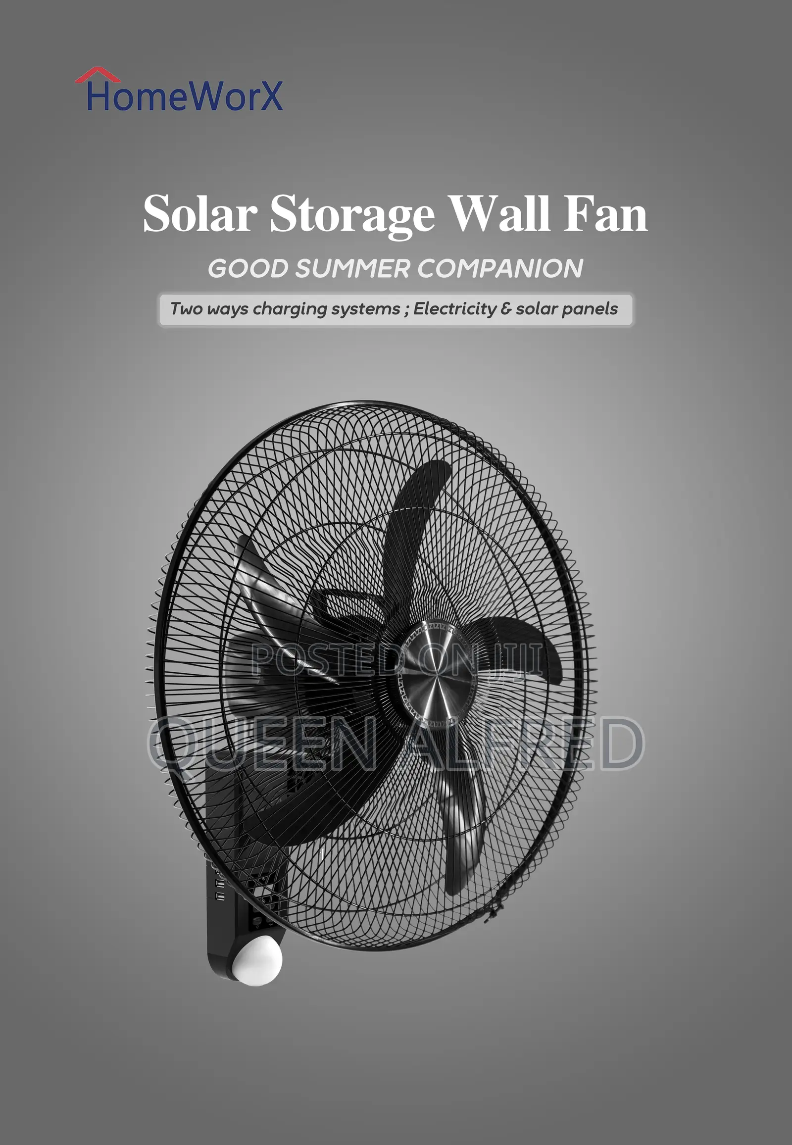 Homeworx 18inches Solar Rechargeable Wall Fan