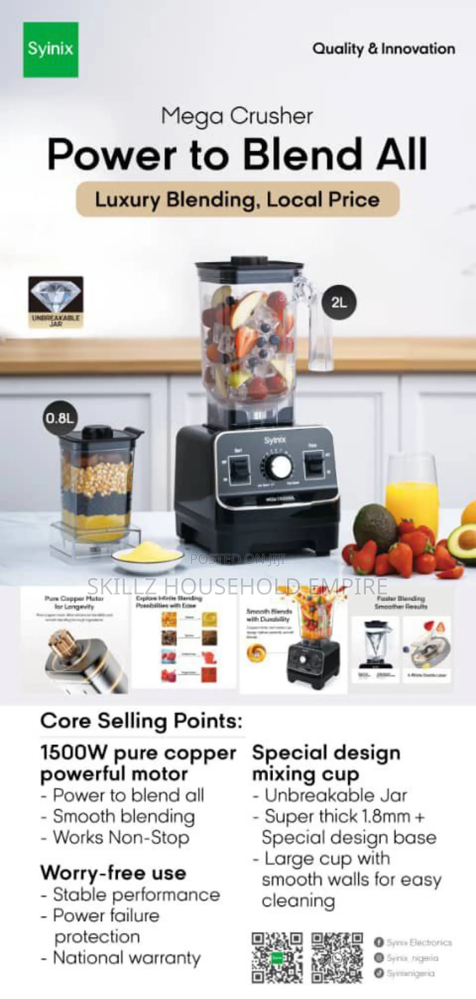 Syinix Heavy Duty Blender 1500w