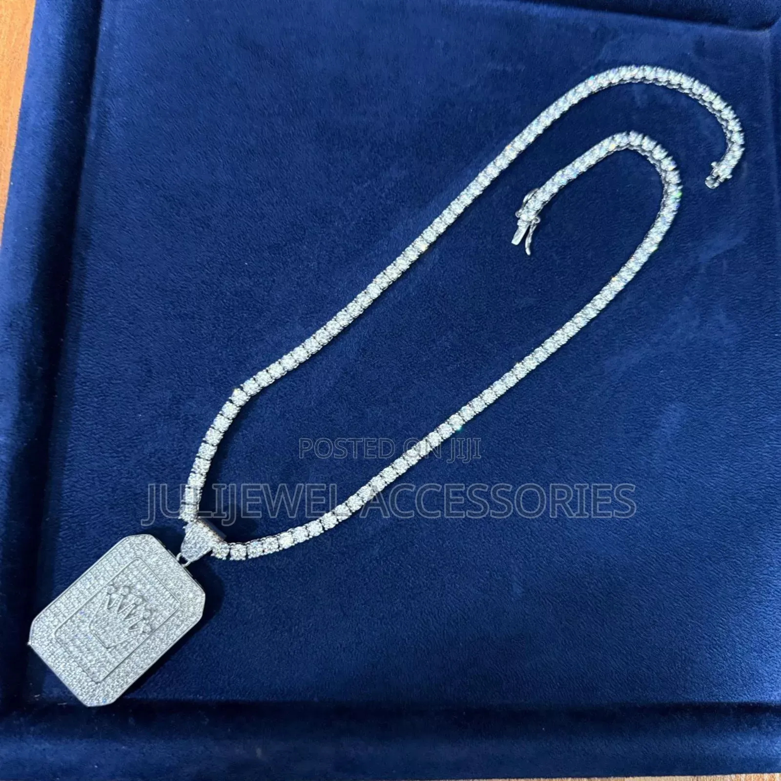 Cubic Zirconia Tennis Stone Men Necklace With Pendant