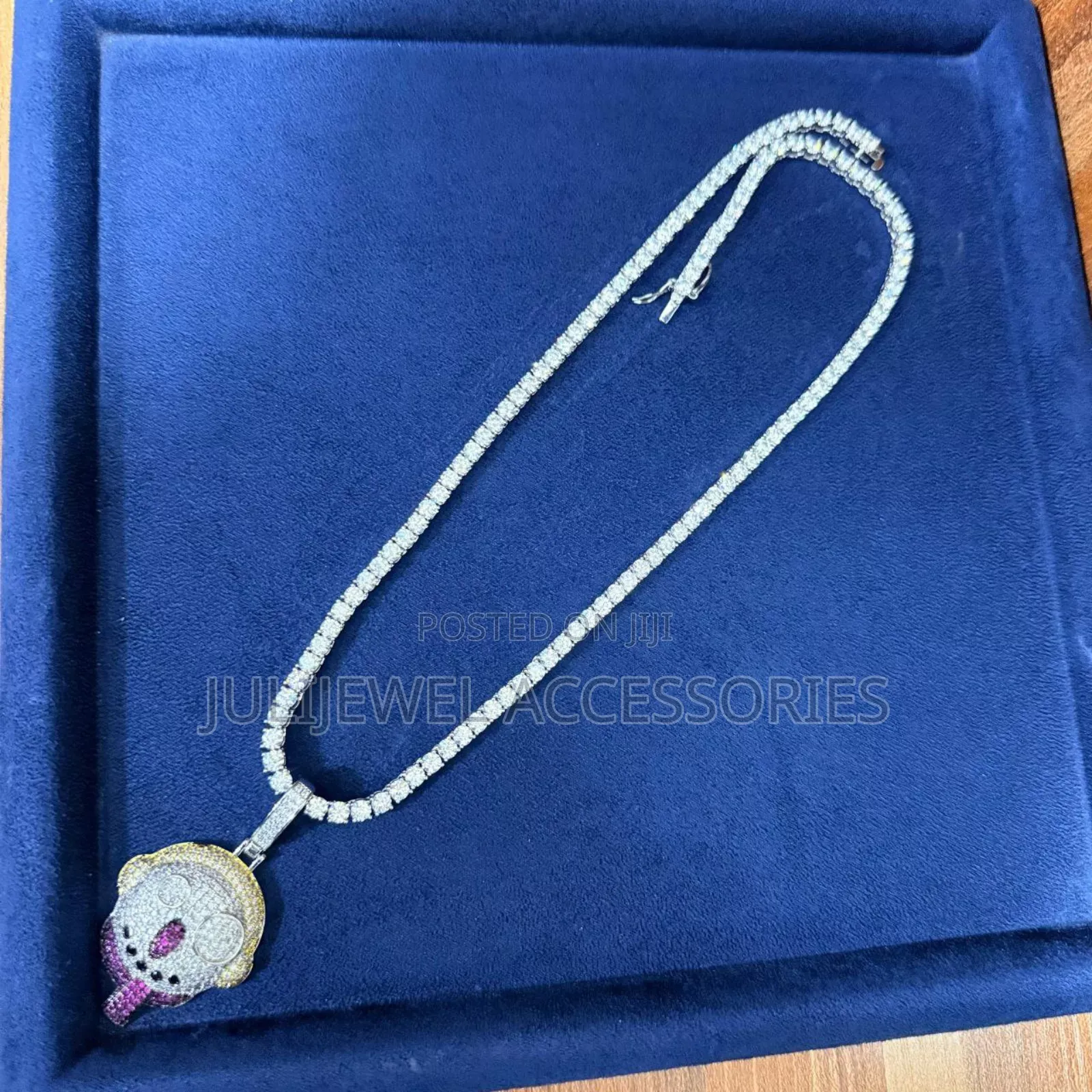 Cubic Zirconia Tennis Stone Men Necklace With Pendant