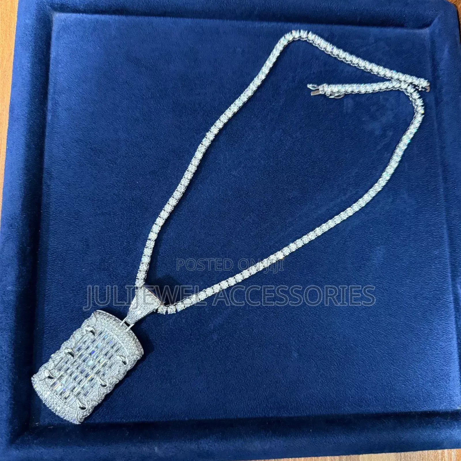 Cubic Zirconia Tennis Stone Men Necklace With Pendant