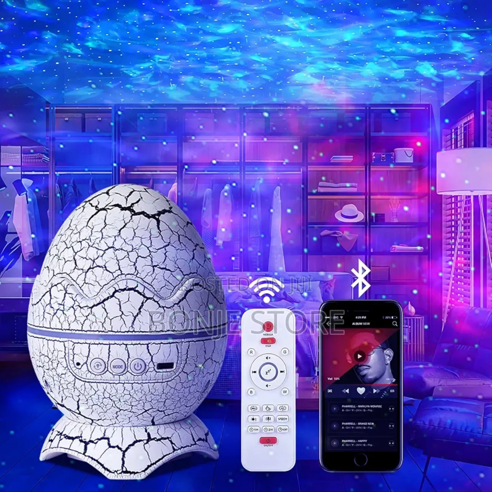 Dinosaur Egg Sky Projector Wireless Music Player, Mist, Remote Control