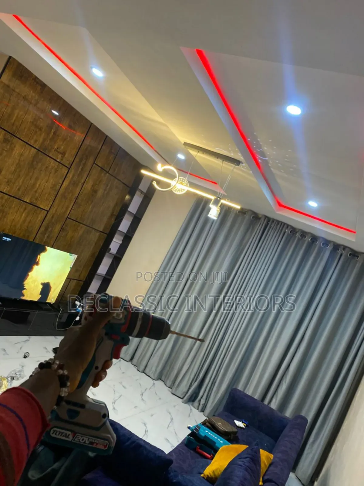 Long Length Curtains and Tv Console