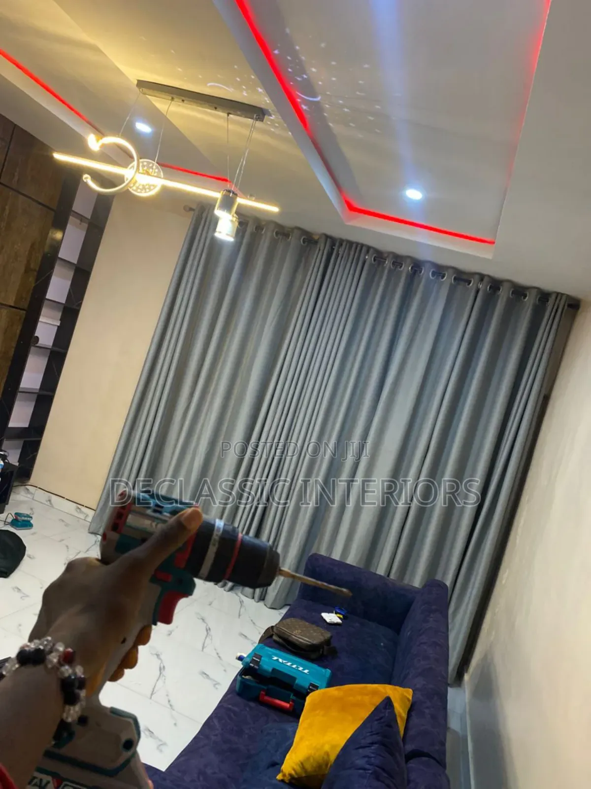 Long Length Curtains and Tv Console