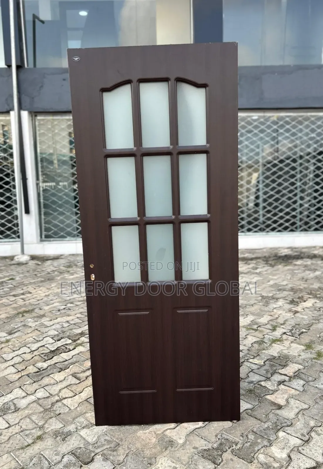 9" Block Glass 3ft by 7ft Wooden Interior/Exterior Brown Door